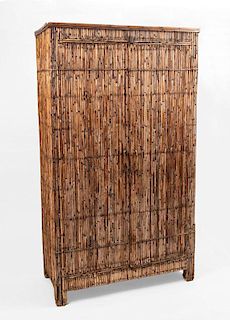 African Bamboo and Rattan Armoire, Retailed by Tucker Robbins
