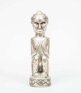 Tribal Silvered Metal Seated Figure