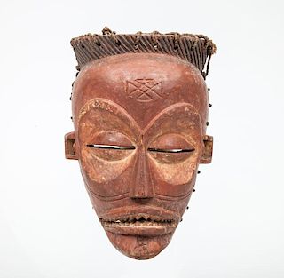 African Brown-Stained and Carved Wood Chokwe Mask