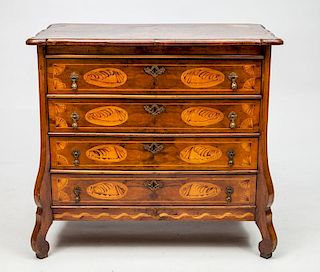 Dutch Rococo Style Walnut and Fruitwood Marquetry Chest of Drawers