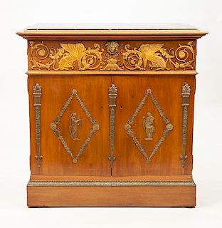 Empire Style Gilt-Metal-Mounted Bleached Mahogany Side Cabinet