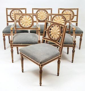 Six Italian Neoclassical Style Painted and Parcel-Gilt Chairs