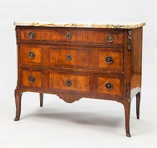 Louis XV/XVI Style Kingwood and Tulipwood Parquetry Commode
