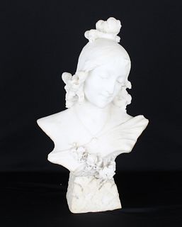 Antique Carved Marble Classical Bust of a Woman