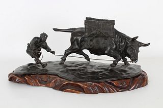 Signed, Chinese Bronze Figures on Wood Stand
