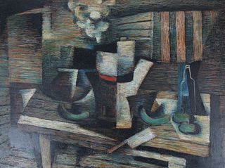 Mid 20th C. Cubist Still Life Painting