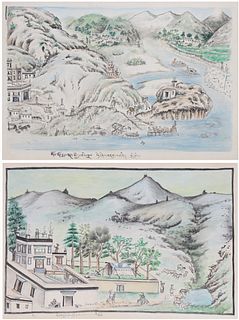 Tibetan School, (2) Antique Watercolors. Signed