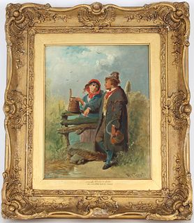 Signed 19th C. Painting, "Irish Courtship"