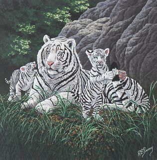 R.G. Finney (B. 1941) "White Siberian Tiger" Oil