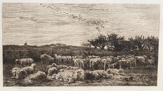 Charles Daubigny "Le Gran Parc a Moutons" Etching