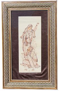 Framed Mughal Painting of Man and Woman