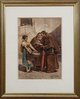 Attributed to Francesco Coleman (1851-1918): Monks Buying Fish