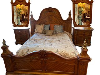 Cal. King Bedroom Set with 2 Side Chests with Matching Mirrors