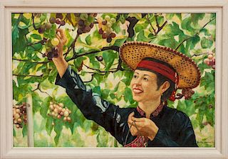 20th Century School: Woman Picking Grapes