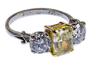 Platinum, 18k Yellow Gold and Diamond Ring