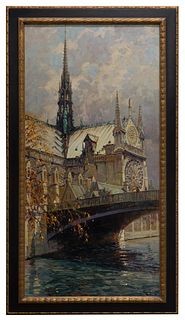 Alan Wolton (American, b.1934) 'Notre Dame over the Seine' Oil on Linen