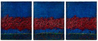 (Attribited to) Bill Zima (American, b.1961) Encaustic on Burlap Triptych