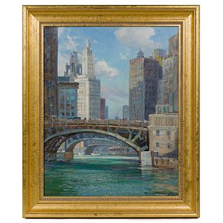 Charles Vickery (American, 1913-1998) 'Chicago River' Oil on Linen
