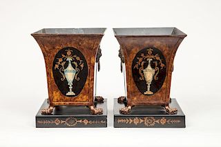 Pair of Modern Tôle Peint Angular Beaker-Form Vases