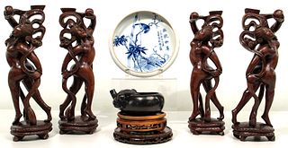 Asian Carved Wood and Decorative Object Assortment