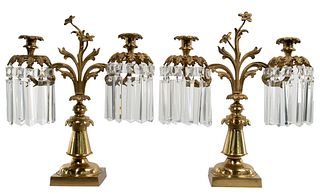 Brass and Crystal Candelabra Set