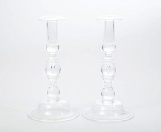 Pair of Steuben Glass Tear-Drop Candelsticks