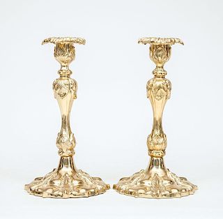 Pair of Louis XV Style Brass Candlesticks