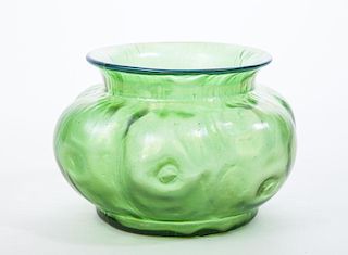 Loetz Type Green Iridescent Glass Hexafoil Vase