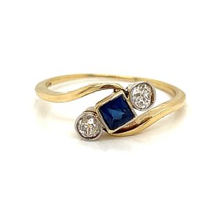 Art Nouveau 18k Diamond Sapphire Ring