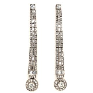 Art Deco Platinum Diamond Long Earrings