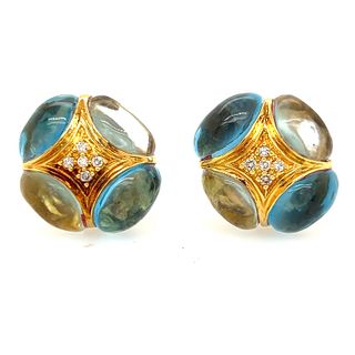 1970â€™s 18k Topaz Diamond Earrings