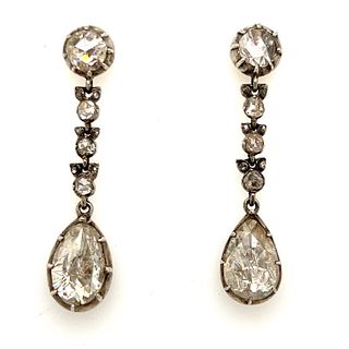 Georgian Style Silver Diamond Drop Earrings