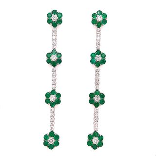 18k Diamond Emerald Long Flower Earrings