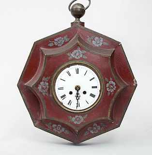 French Red-Ground Tôle Peinte Wall Clock