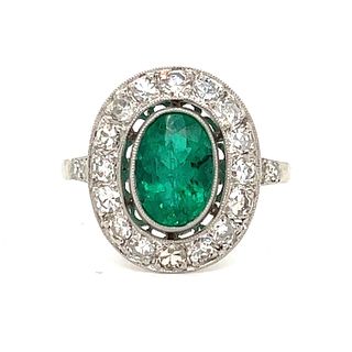 Platinum Diamond Emerald Oval Ring