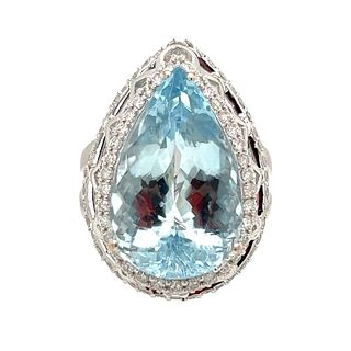 18k Diamond Pear Aqua Ring