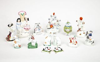 Group of Fourteen Staffordshire and Other Ceramic Figures, Groups, and Articles