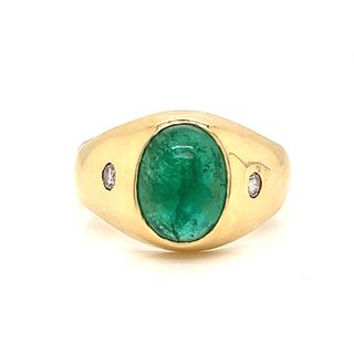 18k Emerald Diamond Bezel Mens Ring