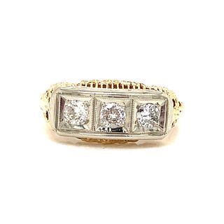 Art Deco 14k Platinum 3 Diamond Ring