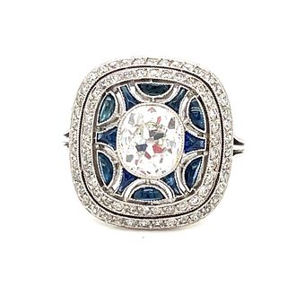 Platinum Oval Diamond Sapphire Ring
