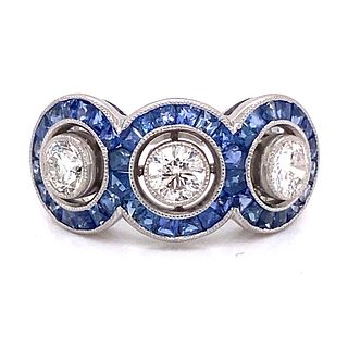 Platinum 3 Diamond Sapphire Ring
