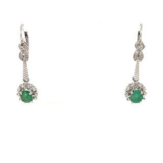 14k Diamond Emerald Drop Earrings