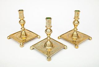 Set of Three Williamsburg Restoration Baroque Style Brass Candlesticks