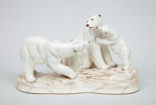 Glazed Porcelain Polar Bear Group, After J. Steuart
