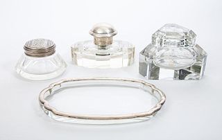 Four Silver-Rimmed Glass Articles