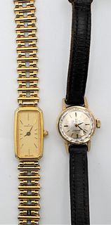 Two Ladies Wristwatches, 14 karat gold Omega along with a Hamilton.
