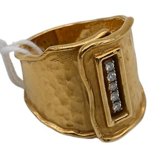 I. Reiss 14 Karat Gold Hammered Wrap Ring, set with diamonds, size 7.25, 9.2 grams.
