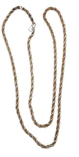 Tiffany & Company Silver Rope Chain Necklace, wound with 18 karat gold chain, 29 inches.