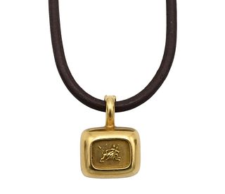 Slane 18 Karat Gold and Leather Collar Necklace , having 18 Karat pendant and 18 Karat ends, length 15 inches, pendant approximately 18 grams, total w