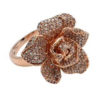 14 Karat Rose Gold Ring, in form of a rose, set with diamonds, with appraisal, size 7, width 22 millimeters, total carat weight 1.3, 8 grams. 